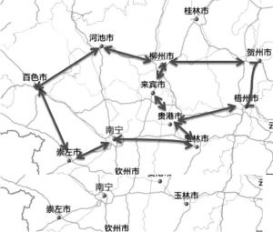 图3-1 广西西江（东西）旅游带示意