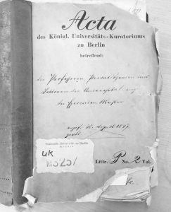 图5 李希霍芬1897年8月30日起在柏林大学任职的人事档案封面