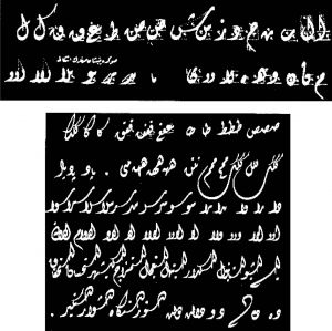 上面两图是穆罕默德·阿扎特在伊斯坦布尔教授书法时书写的迪瓦尼体字母