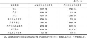 表7 安徽省城乡居民部分消费类别年人均支出情况