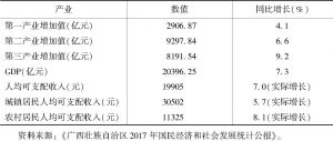 表4 2017年广西壮族自治区经济发展情况