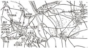 图1 1936年翻印1914年两万五千分之一地形图河西务图幅所绘河西务东的运河故道遗迹