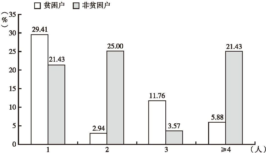 图2-4c 长乐村调查户家庭务工时间在6～12个月劳动力数分布