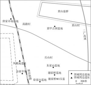 图4 郢城遗址东部汉代遗址及墓地分布图