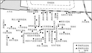 图5 郢城遗址南部汉代遗址及墓地分布图
