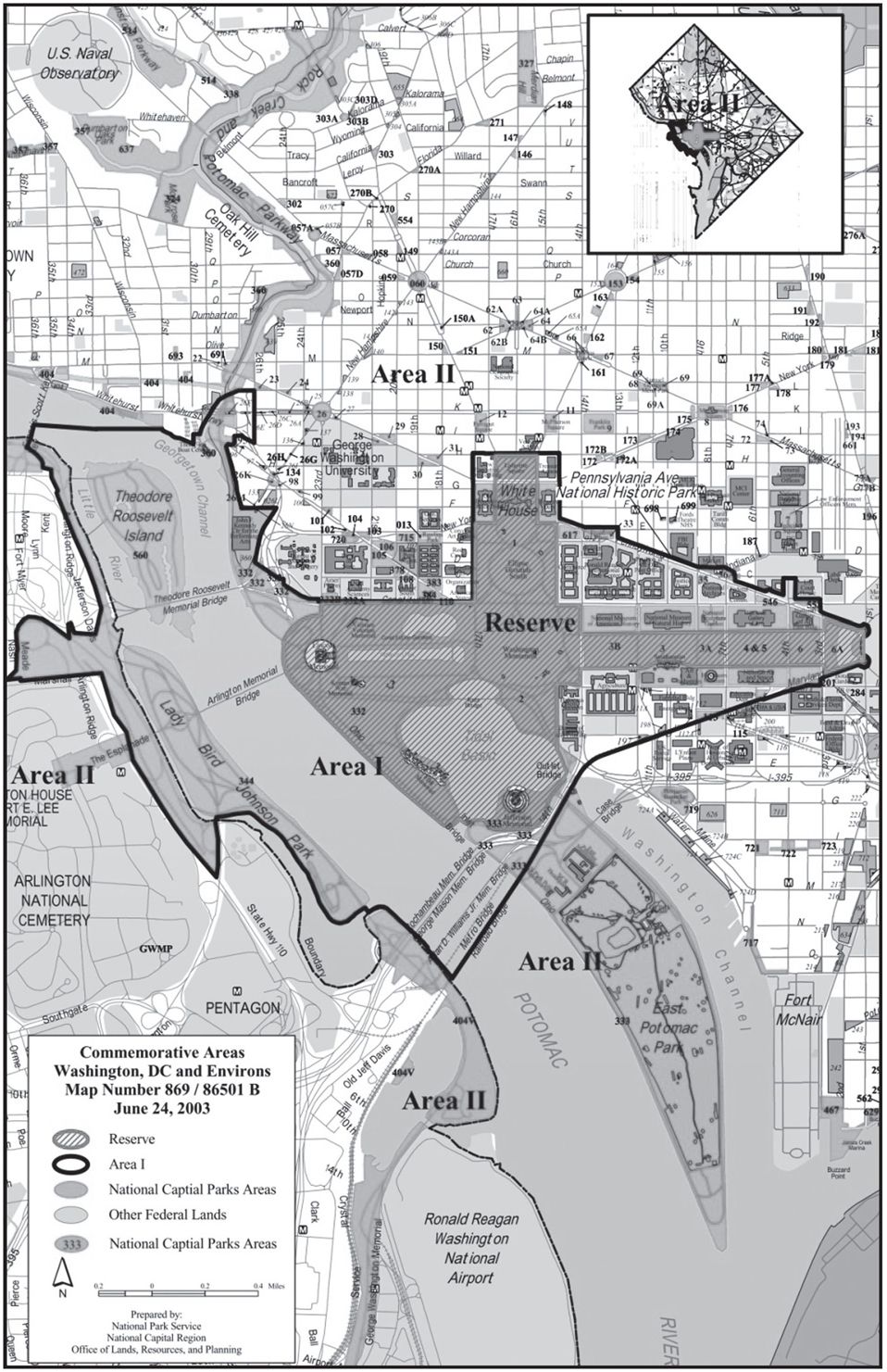 图4-1 华盛顿地区纪念性景观布局的区域划分