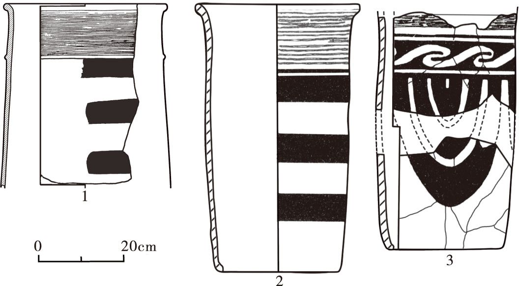 图5-9 牛河梁遗址与胡头沟遗址出土彩陶筒形器比较