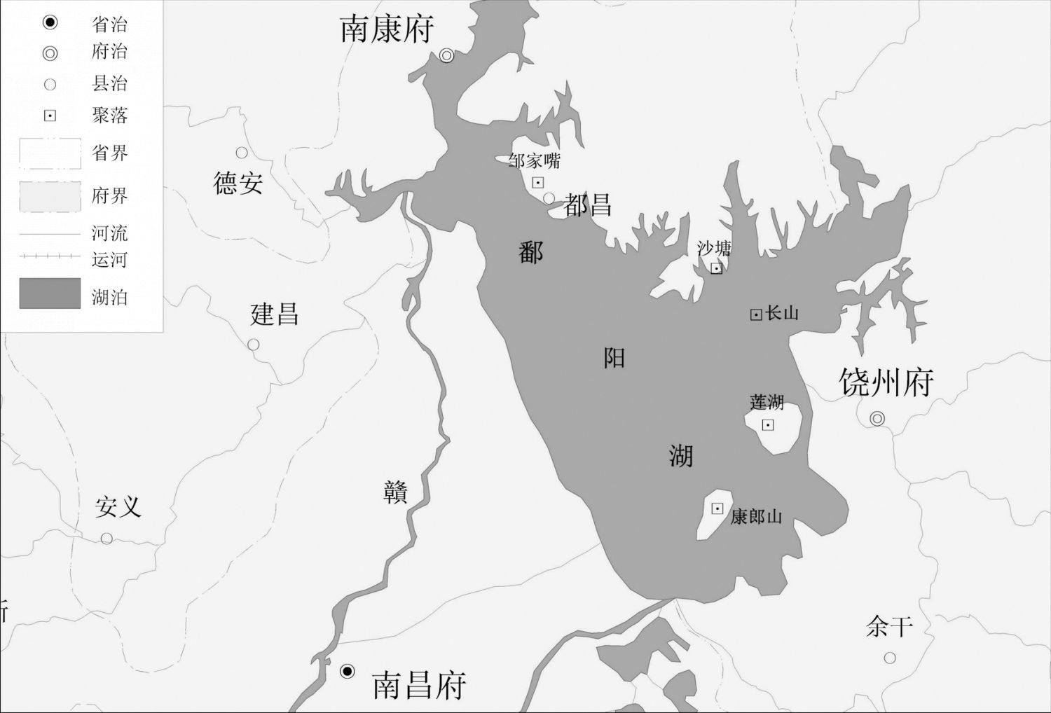 图3-1 康郎山、莲湖、长山、沙塘和邹家嘴的位置