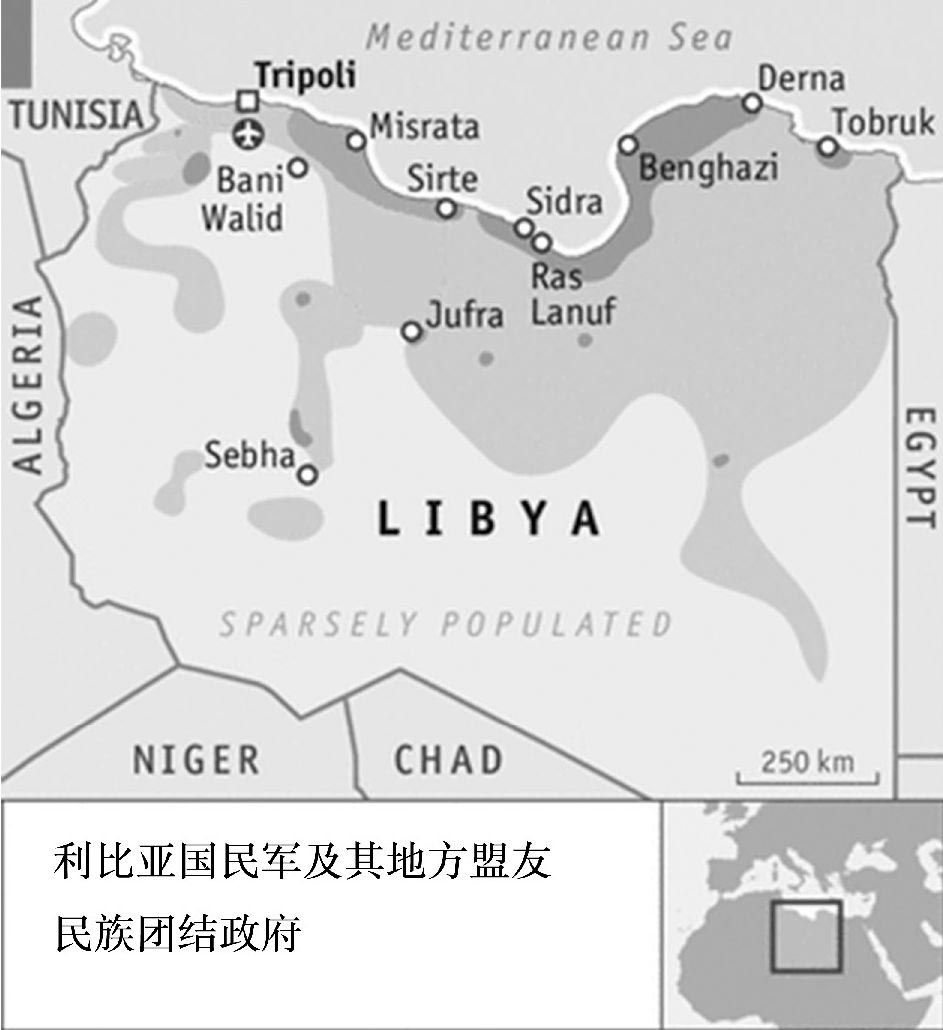 图1 利比亚哈夫塔尔和民族团结政府控制区（截至2017年7月）