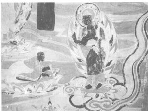 图1-5 旃檀木像跪迎释迦牟尼 莫高窟第454窟 宋代