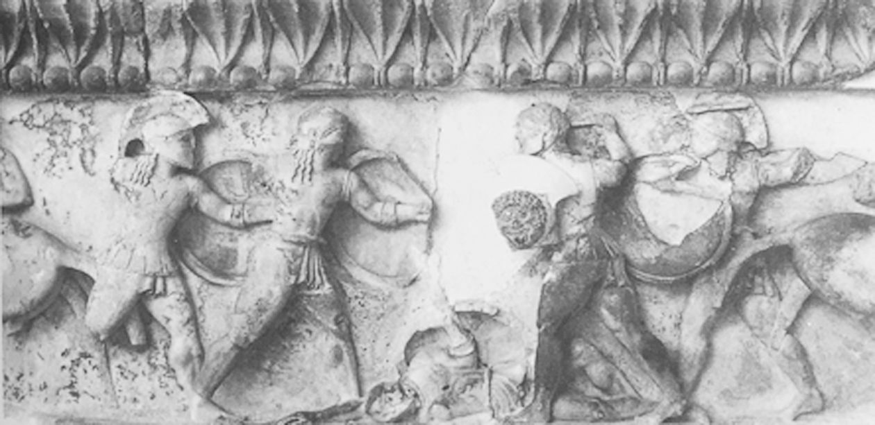 图1-44 阿喀琉斯与门农的对峙 约公元前525年 希腊德尔斐西弗尼安宝库藏