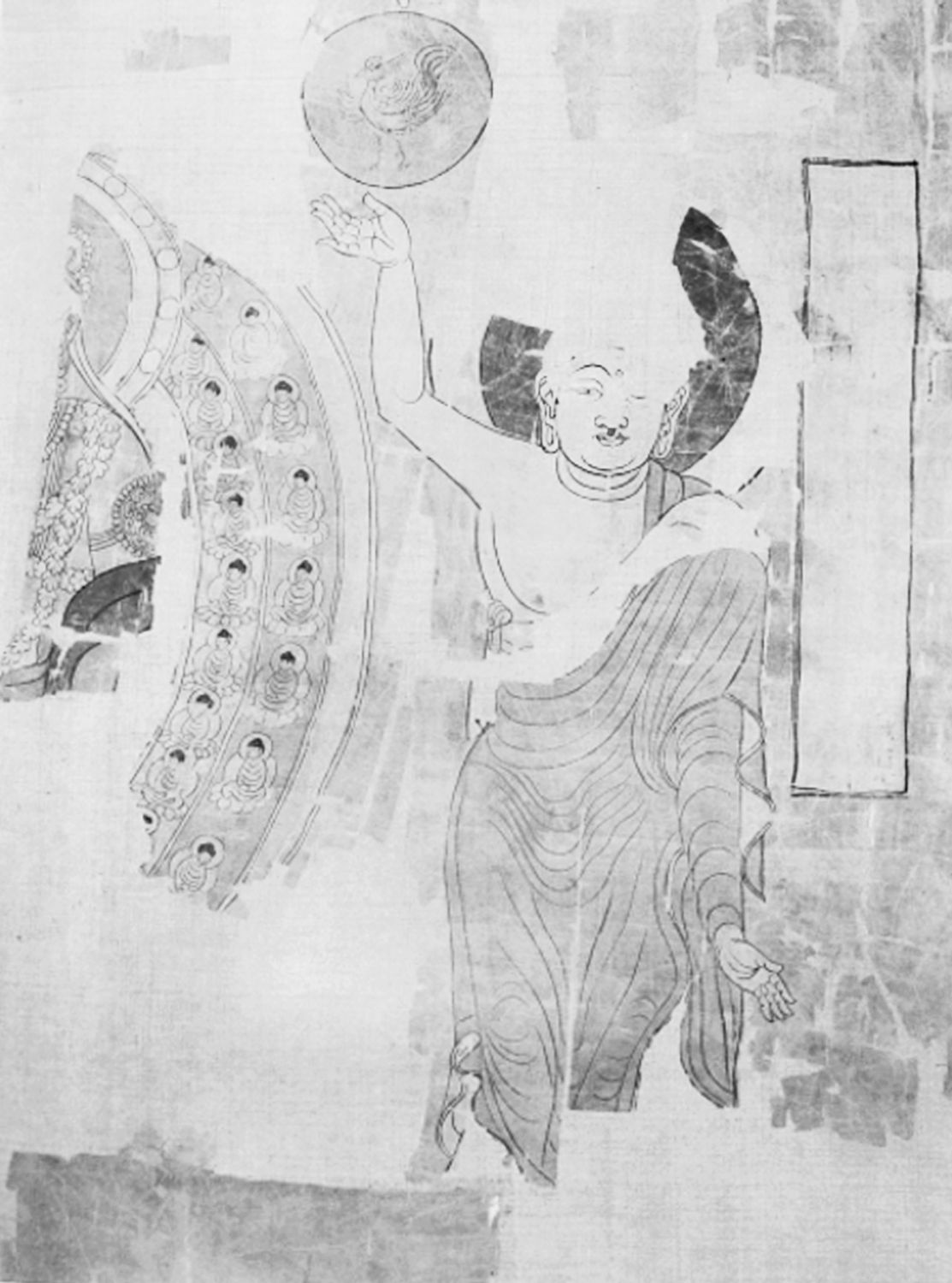 图4-20 释迦牟尼瑞像 唐代（7～8世纪） 敦煌染织 大英博物馆藏