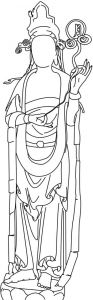 图7-2 月光菩萨线描图[彩装泥塑。山西灵石资寿寺药师殿。明弘治十二年（1499）。笔者绘]