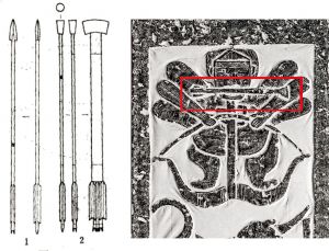 图5 秦始皇陵一号铜车马坑出土的矢与沂南汉墓“蹶张”平头矢