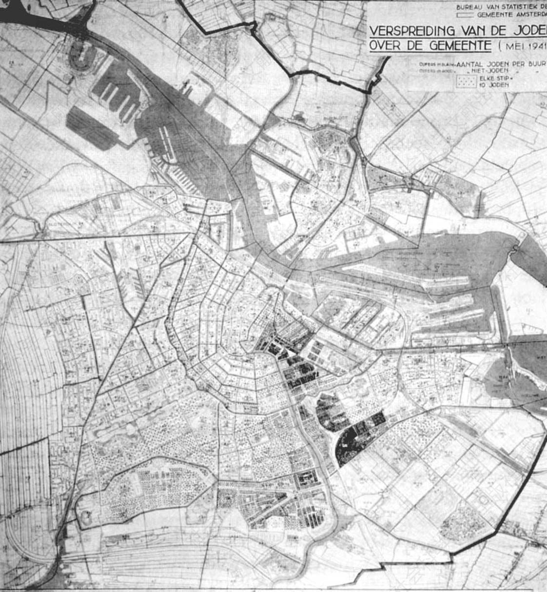 图2-6 阿姆斯特丹城市统计办公室制作的“城市中犹太人的分布”地图（1941年5月）