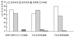 图4 芥县云乡雍村的家庭分类与读书功用性认同度柱状图（按子女性别结构类型来划分）