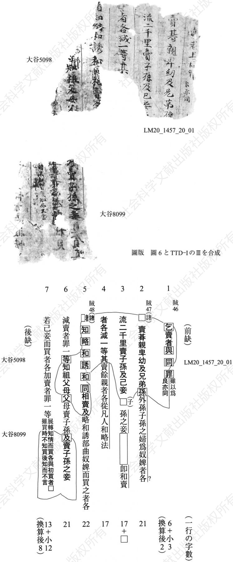 图7 贼盗律（贼46、47、48）复原抄本中三个残片的位置