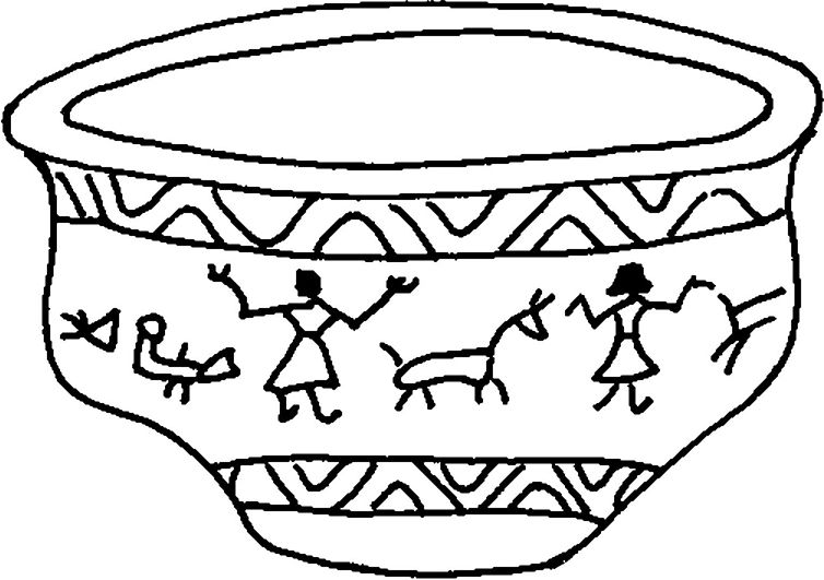 图1-1 甘肃辛店出土的彩陶盆上描绘的“贯头衣”