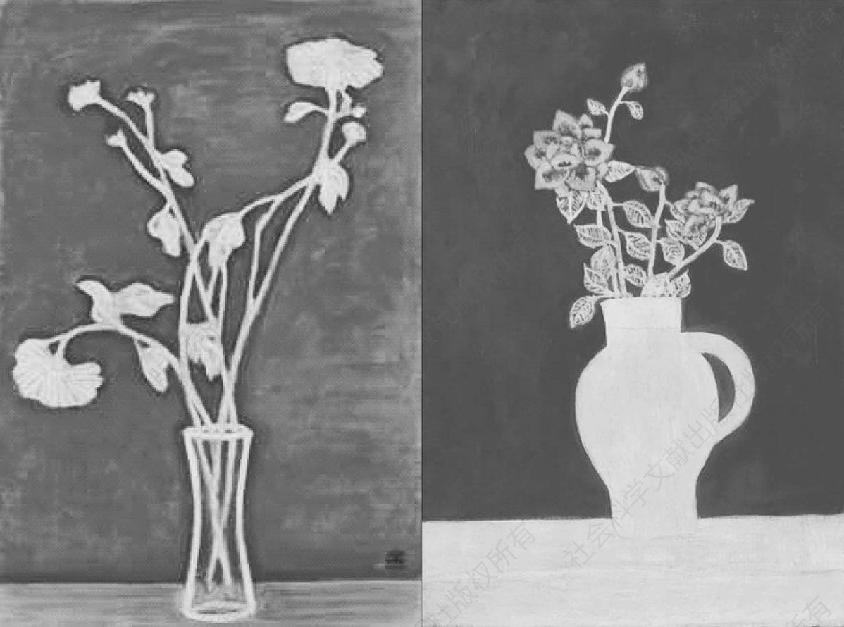 图6 《黄桌子上的菊花瓶》（佳士得秋拍）和《蔷薇花束》（保利香港秋拍）