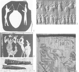 图6 两河流域和埃及出土古代饮酒的图像和遗物