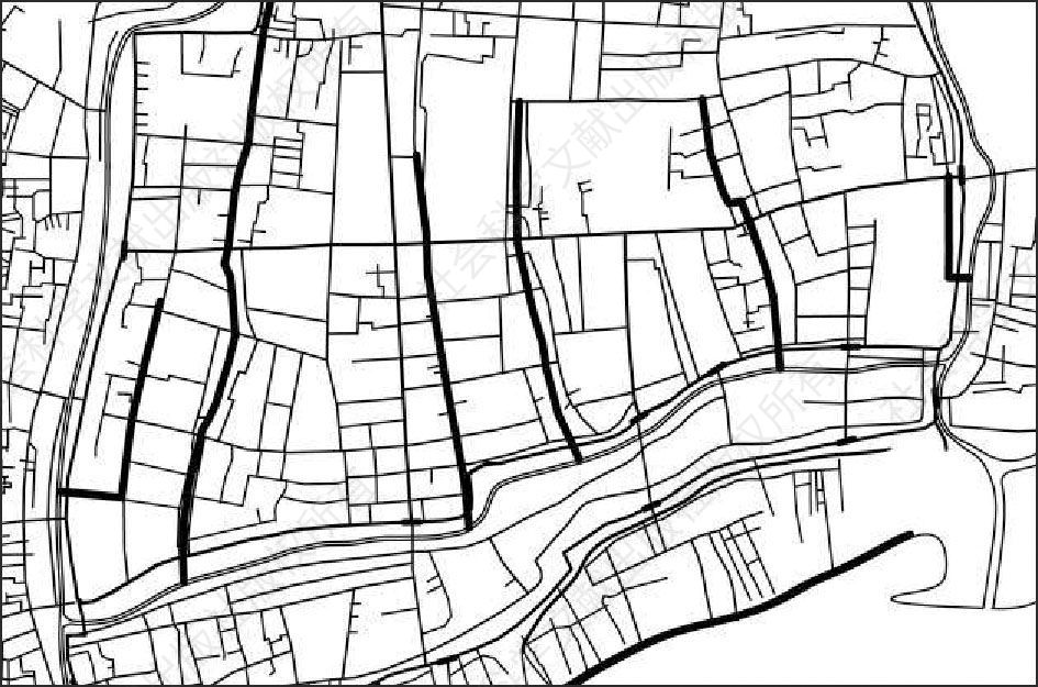 图3-34 城中六脉渠与渠边的街道形态