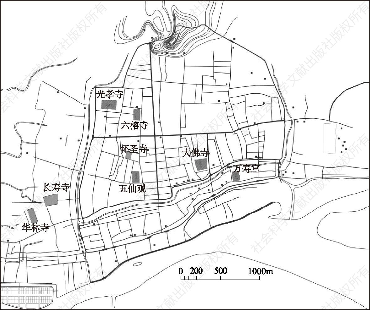 图3-98 清中后期广州城域内寺观祠坛的分布