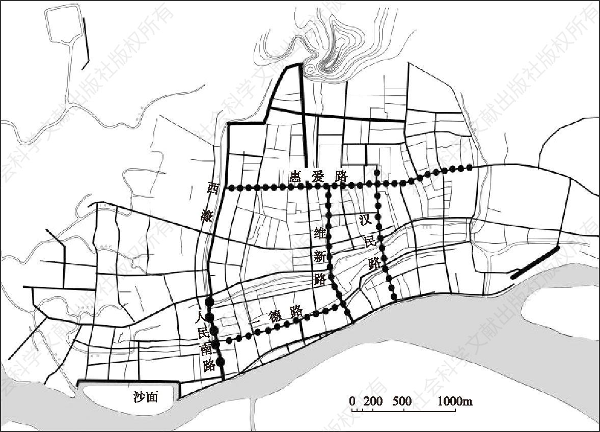 图4-22 民国时期广州主要的商业街道分布