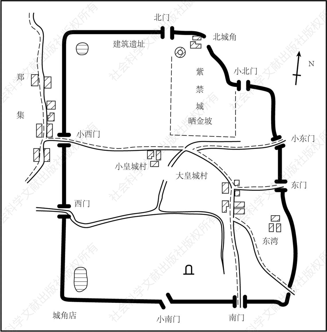 图2-1 宜城楚皇城遗址平面图（王克陵绘）