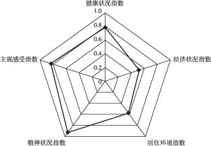 图6 浙江省老年人生活质量分项指数雷达图
