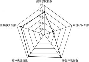 图7 江苏省老年人生活质量分项指数雷达图
