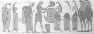 图5 塞提斯将赫菲斯托斯制造的盾递给阿基琉斯，并献上花环