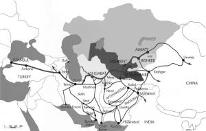 图9 从伊郎、阿富汗和巴基斯坦为中心的铁路网示意