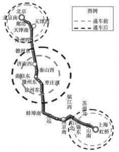 图4-5 京沪高铁开通前后北京、上海、曲阜一小时陆上交通圈变化