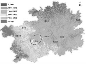 图9 贵州省太阳能资源分布示意图