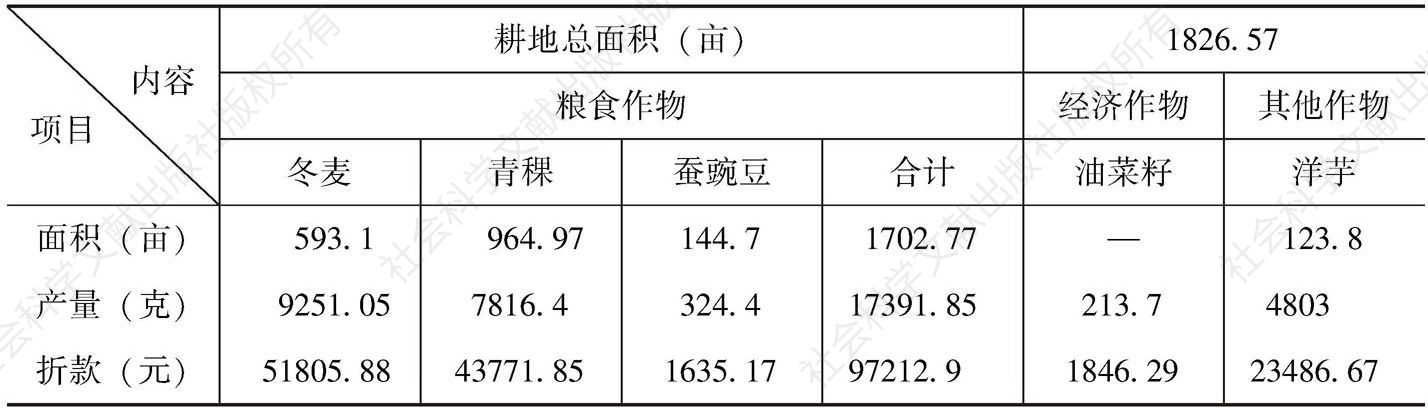 表1-6 1989年朗塞岭村农业产量统计