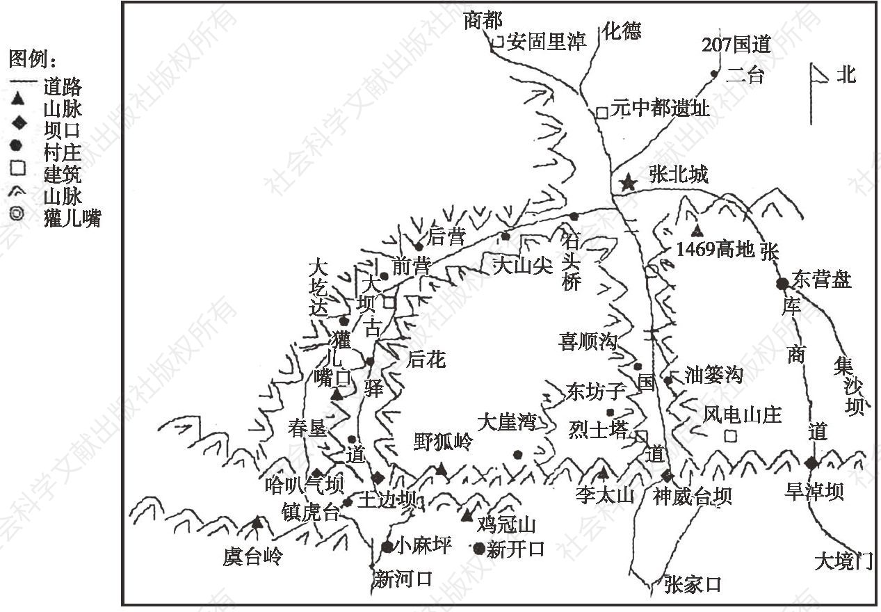 图1 野狐岭周边地形示意