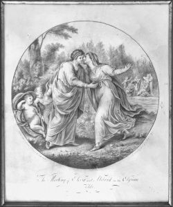 1790年5月4日梅特涅亲笔签名的素描铅笔画《海萝莉丝与阿贝拉尔相会于天堂牧场》