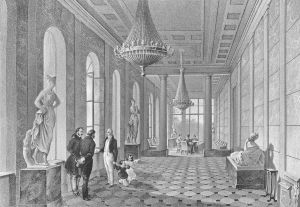 《跑马路别墅中的长廊》（1836），铜版雕刻：爱德华·古尔克；铜版画：F.德维尔特；印制：约翰·赫弗里希
