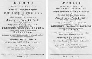 为圣温采尔新的墓地教堂及梅特涅家族陵墓落成而作的赞美诗（德语和捷克语），阿达贝尔特·赛德拉切克作，1828年8月10～11日