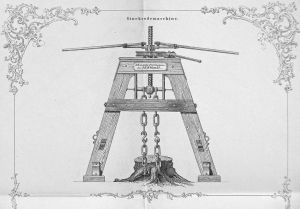 树根挖掘机，1858年10月9日专利，梅特涅矿山和炼铁厂经理约瑟夫·Em.布吕莫尔（Joseph Em.Blümel）特许专用