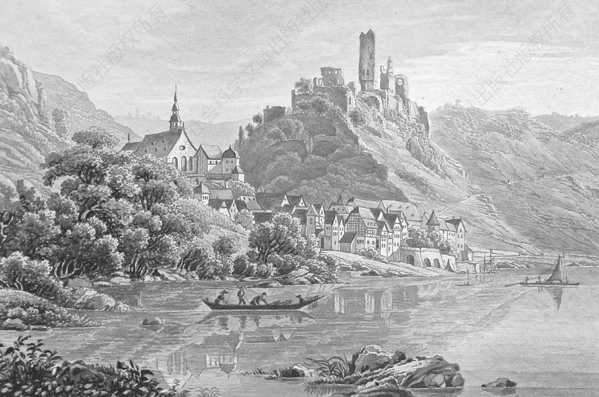 卡尔·波德黙（Carl Bodmer）制的凹版腐蚀画《拜尔施泰因城堡废墟》，约1835年