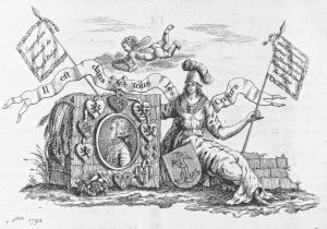 布鲁塞尔的一份宣传单上的铜版画，《为庆祝“派驻大臣”弗朗茨·乔治和弗朗茨皇帝圣弗朗西斯命名日》，1792年10月5日