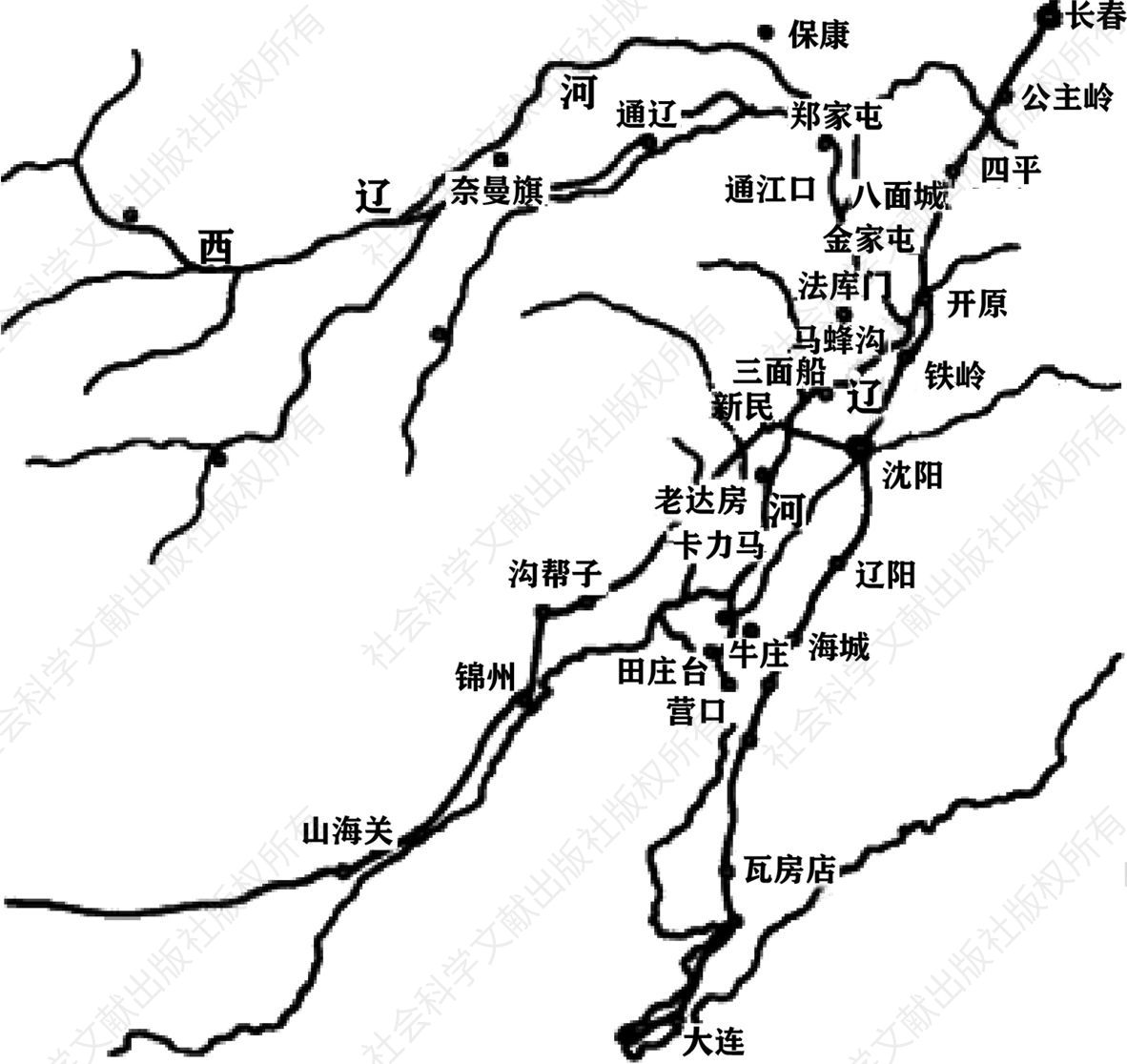 图3 19世纪下半叶辽河流域城镇分布