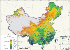 图4 2018年中国植被年平均叶面积指数分布