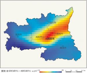 图11 2017年遥感监测关中城市群PM2.5年平均浓度分布