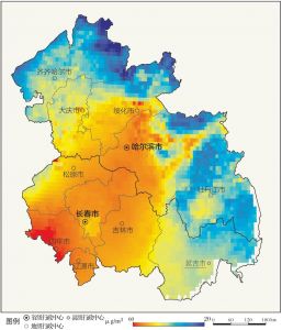 图21 2018年遥感监测哈长城市群PM2.5年平均浓度分布