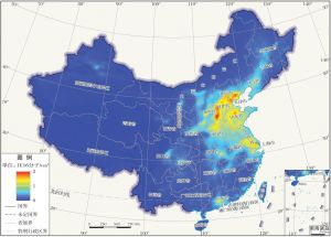 图3 2017年卫星遥感监测中国大气NO2柱浓度分布