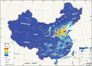 图6 2015年卫星遥感监测中国大气SO2柱浓度分布