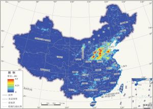 图7 2016年卫星遥感监测中国大气SO2柱浓度分布
