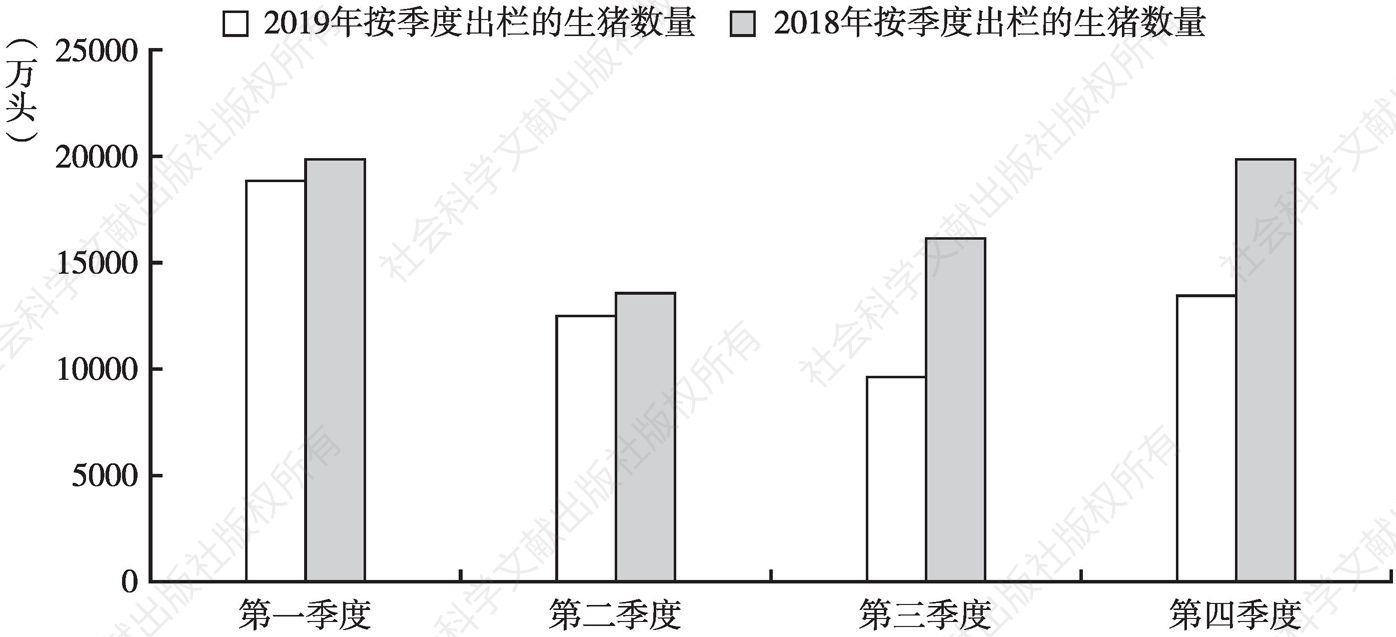 图2 2019年中国按季度出栏的生猪数量与2018年的比较